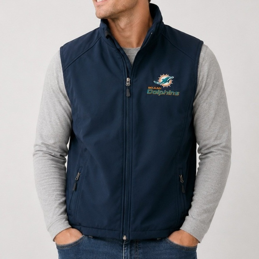 NFL Team‎ Apparel Miami Dolphins Football Full Zip Softshell Vest Sports Gameday